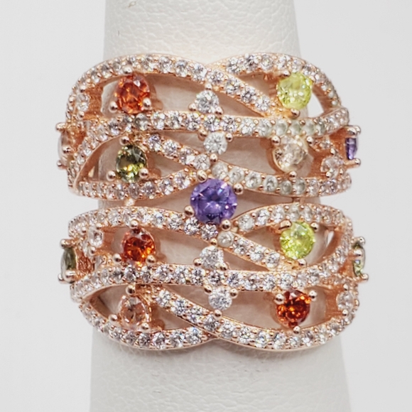 Peridot Citrine Amethyst & Diamond Rose Gold / 925 Sterling Silver Ring - Picture 1 of 7